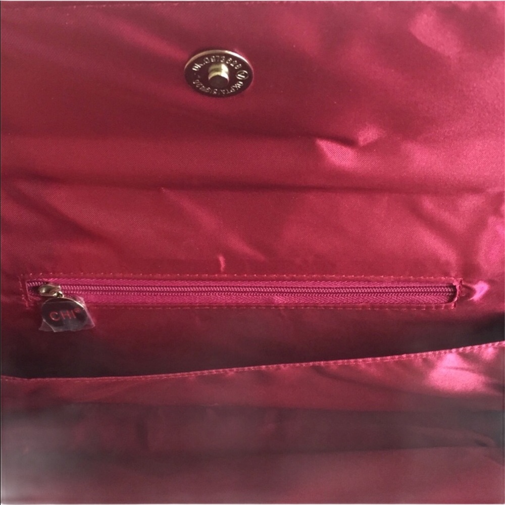CHI Burgundy Red Maxi Clutch with Optional Chain Strap Baguette East West - Picture 8 of 10